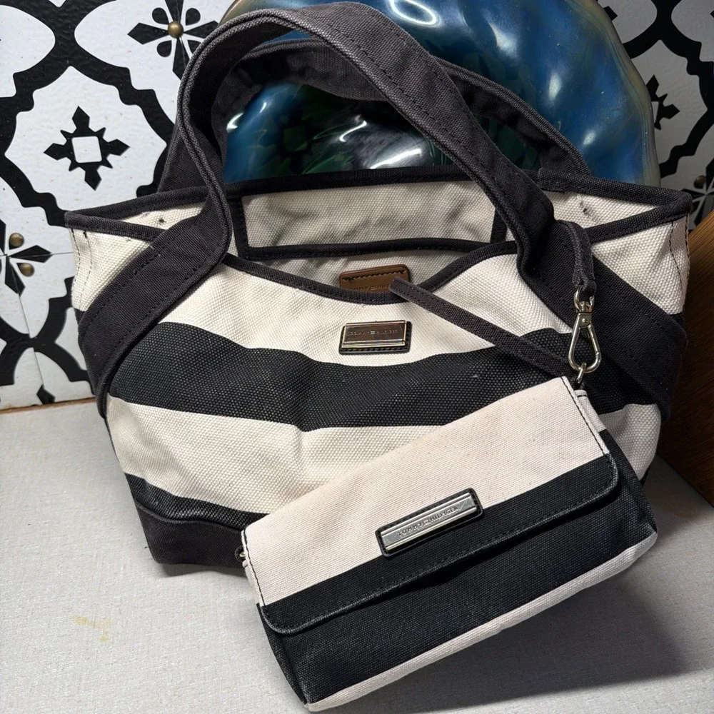Vintage Tommy Hilfiger Preppy Madras Plaid Medium Canvas Tote Bag